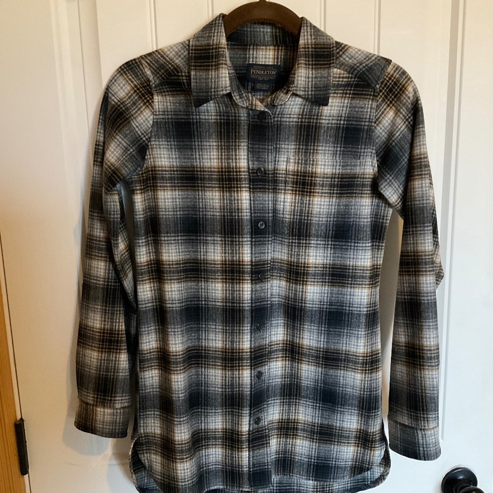 PENDLETON WOMENS 100% WOOL MACHINE WASHABLE BOARD SHIRT BUTTON DOWN CURVED HEM